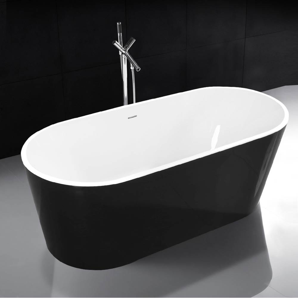 DM Bath VICTORIA 63'' Acrylic Bathtub, Satin Black Exterior, Satin White interior, Build in Matching drain