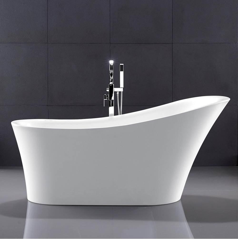 DM Bath WINDSOR 67'' Acrylic Bathtub, Satin White , Build in Matching drain