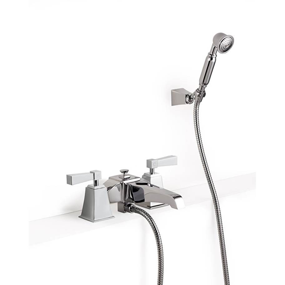 Devon & Devon Bath Shower Mixer - Deck Mounted With Hose And Handset And Support - Brass Levers With A Matte White Finish