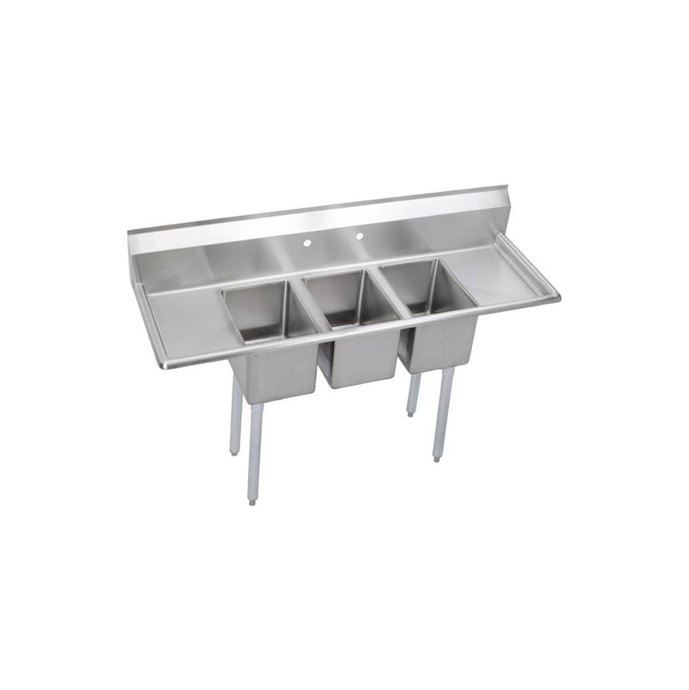 Elkay Dependabilt Stainless Steel 64'' x 21-13/16'' x 43-3/4'' 16 Gauge Three Compartment Sink w/ 12'' Left and Right Drainboards and Stainless Steel Legs