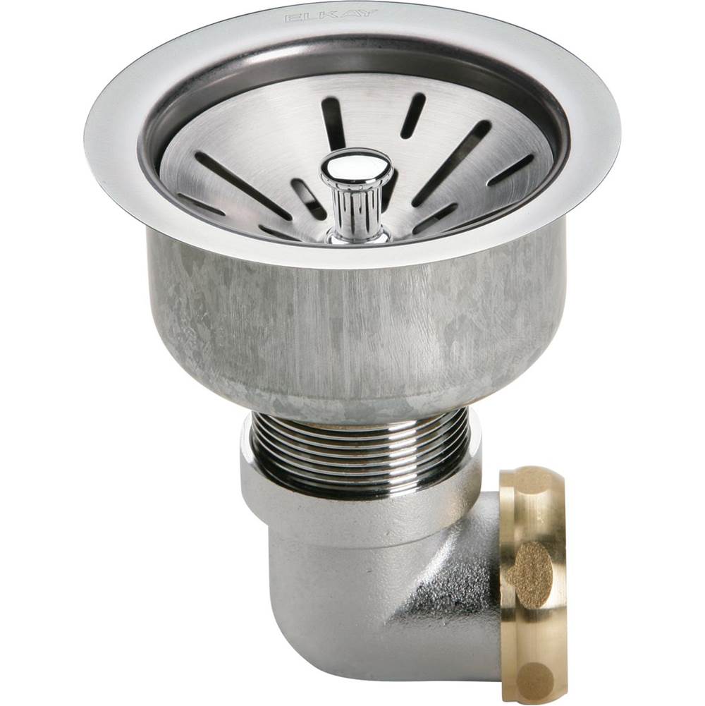 Elkay 3-1/2'' Drain Fitting Type 304 Stainless Steel Body, Strainer Basket Tailpiece and Elbow