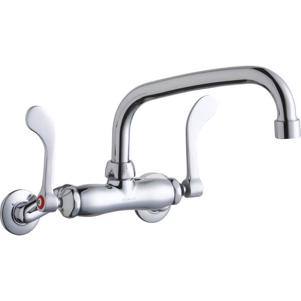 Elkay Foodservice 3-8'' Adjustable Centers Wall Mount Faucet w/8'' Arc Tube Spout 4'' Wristblade Handles 2in Inlet