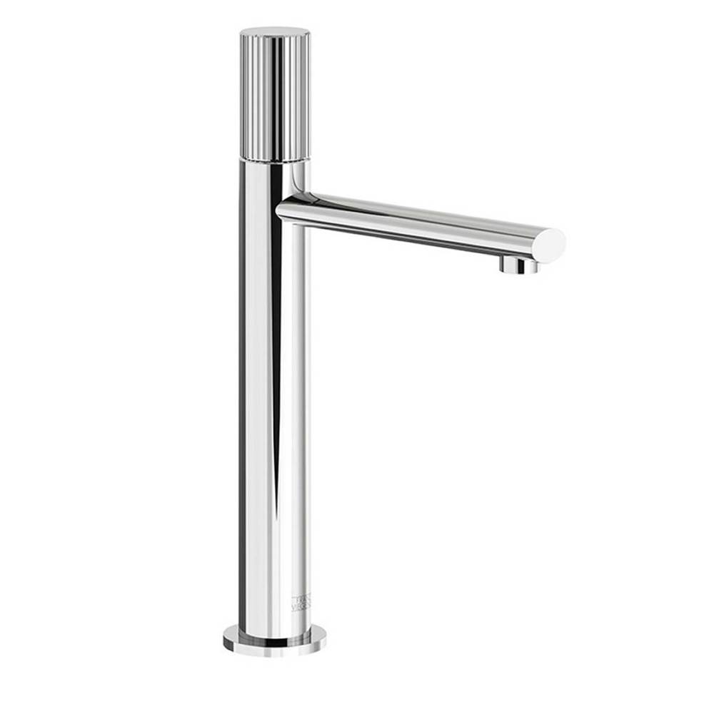 Franz Viegener Tall Vessel Height, Single Handle Luxury Lavatory Set, Vertical Lines Cylinder Handle With Push-Down Pop-Up Drain Assembly (No Lift Rod)