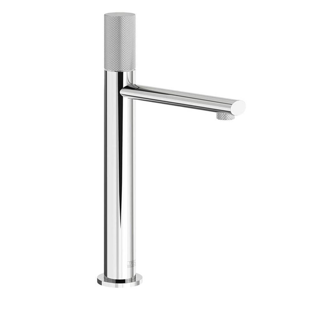 Franz Viegener Tall Vessel Height, Single Handle Luxury Lavatory Set, Knurling Cylinder Handle With Push-Down Pop-Up Drain Assembly (No Lift Rod)