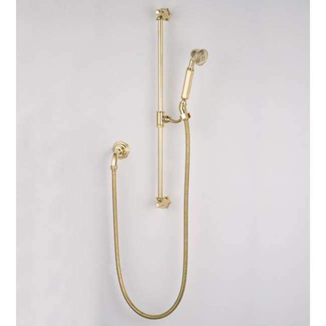 Herbeau ''Monarque'' Slide Bar with Personal Hand Shower and Wall Elbow in Polished Brass