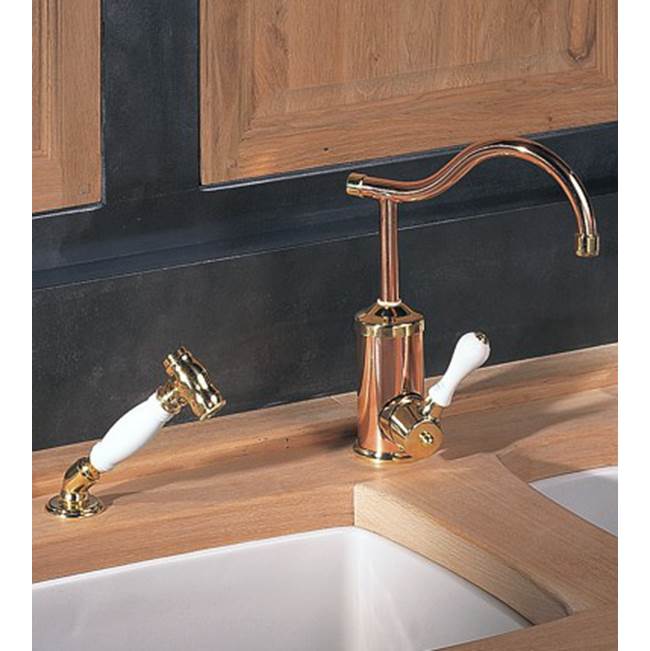 Herbeau ''Flamande'' Single Lever Mixer with Ceramic Cartridge and Handspray in White Handle, Weathered Copper and Brass