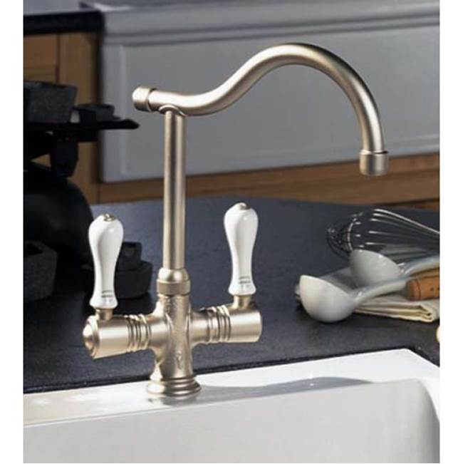 Herbeau ''Ostende'' Single-Hole Mixer in Wooden Handles, Weathered Brass