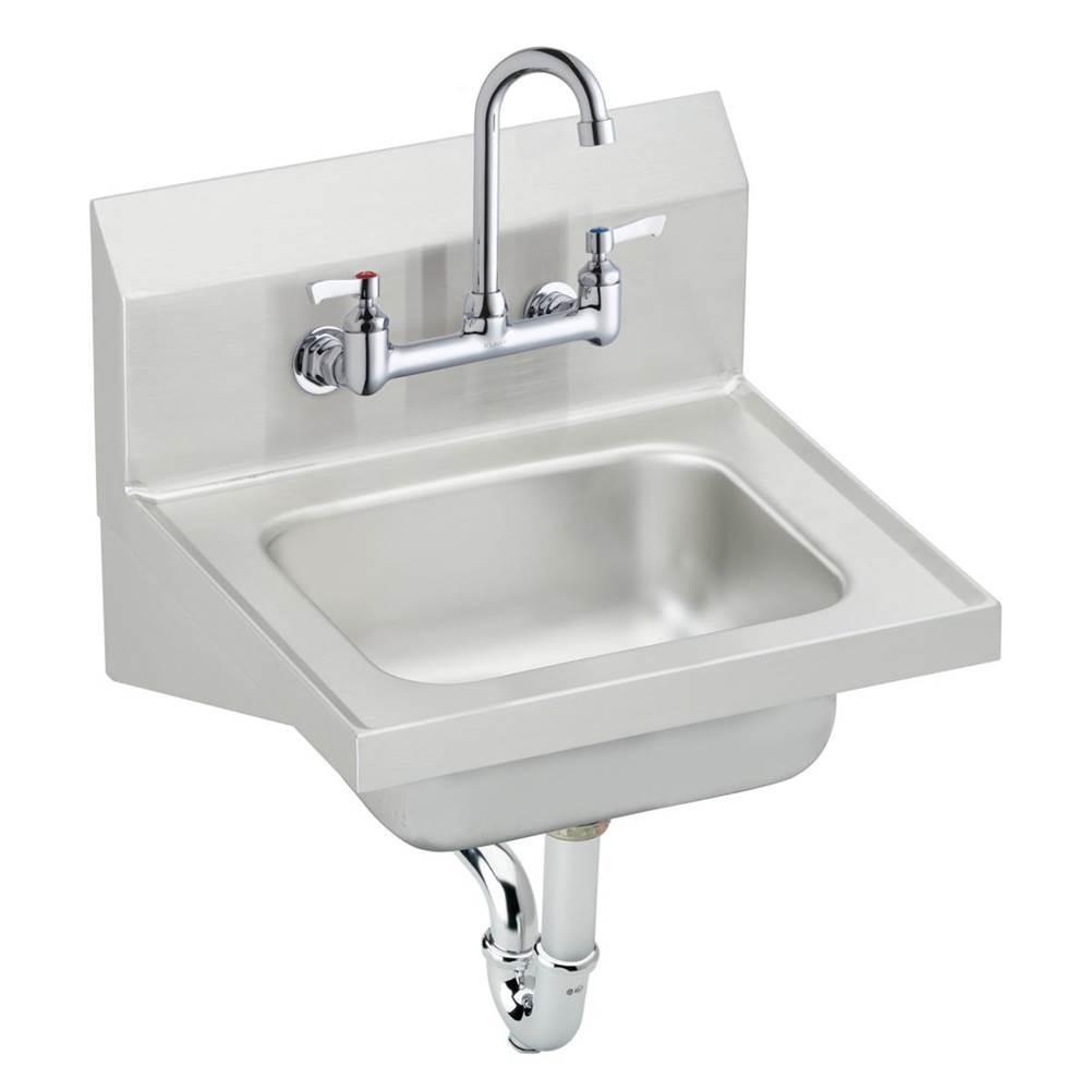 Just Manufacturing Stainless Steel 16-3/4'' x 15-1/2'' x 13'' Single Bowl Wall Hung Hand Wash Sink w/Faucet and Drain and P-trap