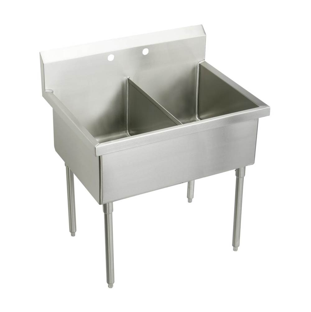 Just Manufacturing Stainless Steel 51'' x 27-1/2'' x 14'' Floor Mount Double 4-Hole Scullery Sink w/coved corners
