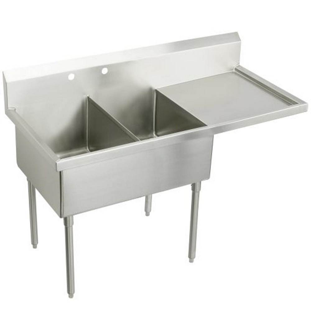 Just Manufacturing Stainless Steel 85-1/2'' x 27-1/2'' x 14'' Floor Mount Double 2-Hole Scullery Sink w/R Drainboard Coved Corners