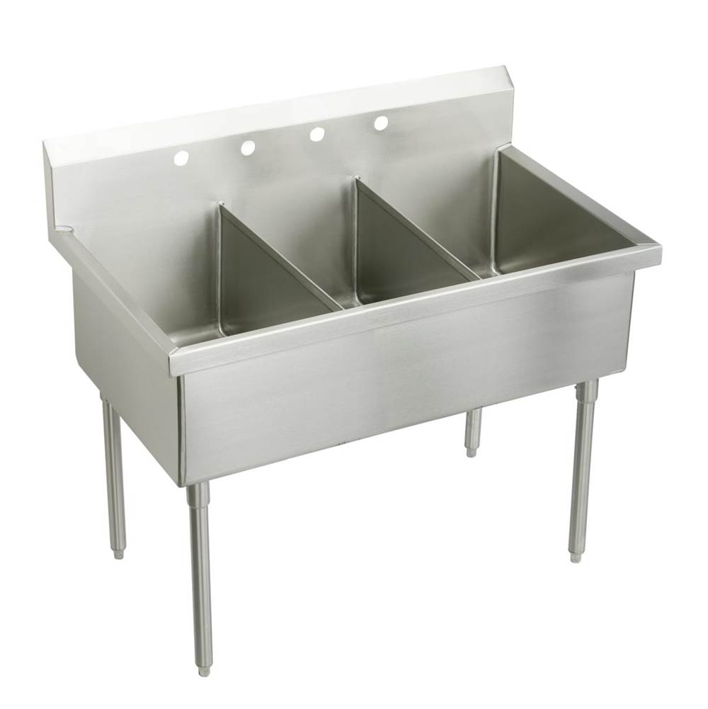 Just Manufacturing Stainless Steel 48'' x 27-1/2'' x 14'' Floor Mount Triple 2-Hole Scullery Sink w/coved corners