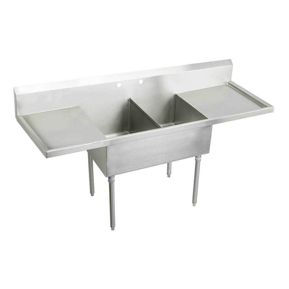 Just Manufacturing Stainless Steel 78'' x 27-1/2'' x 14'' Floor Mount Double Compartment 4-Hole Scullery Sink w/LandR Drainboards