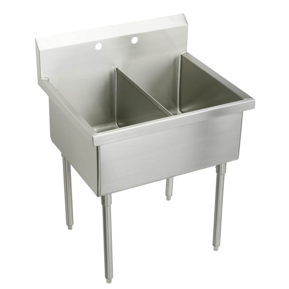 Just Manufacturing Stainless Steel 39'' x 27-1/2'' x 14'' Floor Mount Double Compartment 2-Hole Scullery Sink