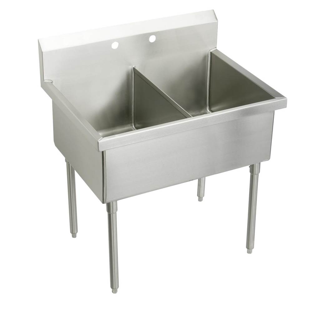 Just Manufacturing Stainless Steel 51'' x 27-1/2'' x 14'' Floor Mount Double Compartment 2-Hole Scullery Sink