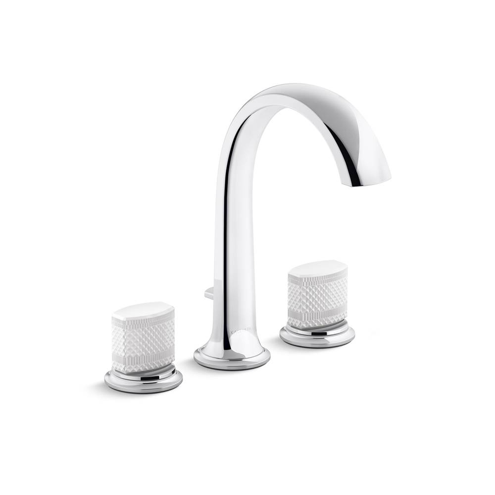 Kallista Script® Deck-Mount Bath Faucet W/ Diverter, White Porcelain Handles
