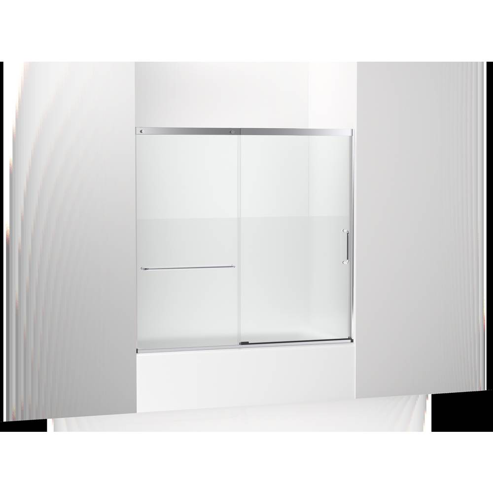 Kohler Elate™ Sliding bath door, 56-3/4'' H x 56-1/4 - 59-5/8'' W with heavy 5/16'' thick Crystal Clear glass with privacy band
