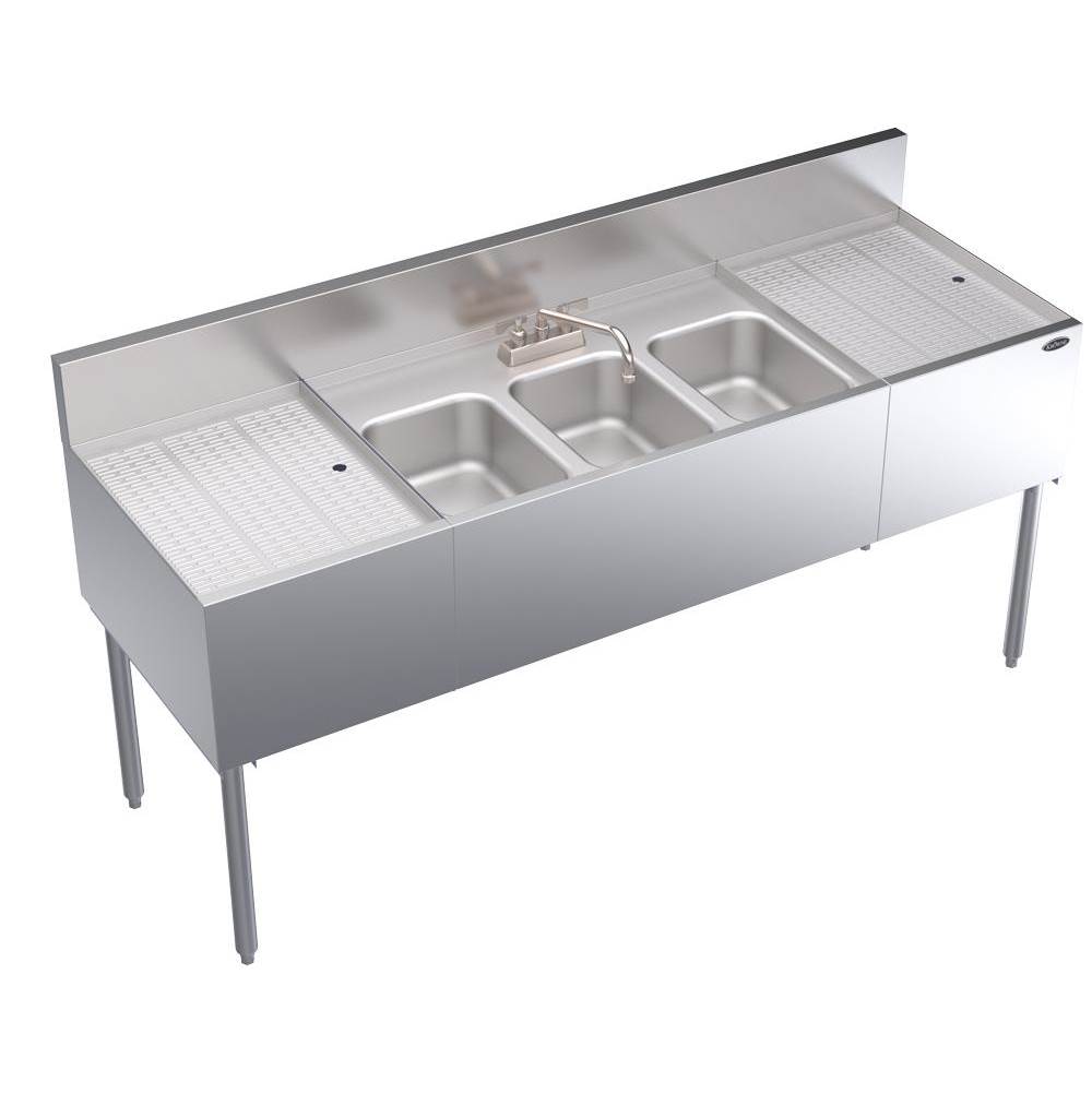 Krowne Krowne Royal 2400 Series 72'' Three Compartment Underbar Sink With Bowls In Center. Faucet and Drains