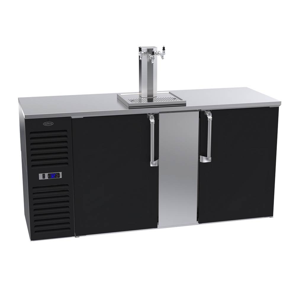 Krowne 72'' Draft Beer Cooler, 3 Faucet Tower With Drainer, Black Vinyl Doors, Stainless Top And Sides