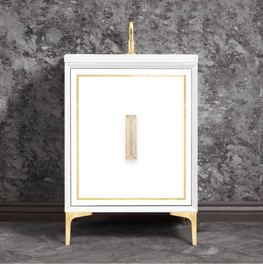 Linkasink LINEA with 8'' Artisan Glass Prism Hardware 24'' Wide Vanity, White, Satin Brass Hardware, 24'' x 22'' x 33.5'' (without vanity top)