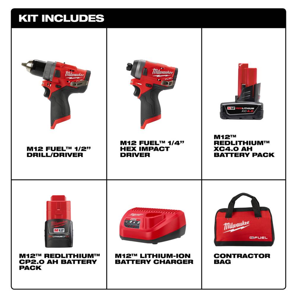 Milwaukee Tool M12 Fuel 1/2'' Drill Driver And Impact Kit