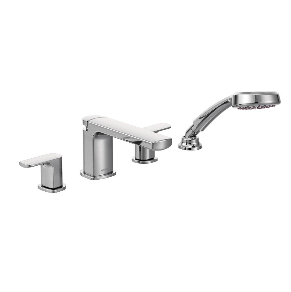 Moen Rizon 2-Handle Deck-Mount Roman Tub Faucet Trim Kit with Handshower in Chrome (Valve Sold Separately)