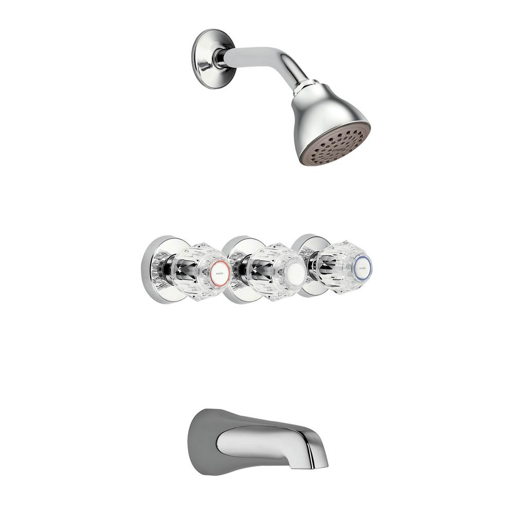 Moen Chateau Three-Handle Tub and Eco-Performance Shower Faucet, Valve Included, Chrome