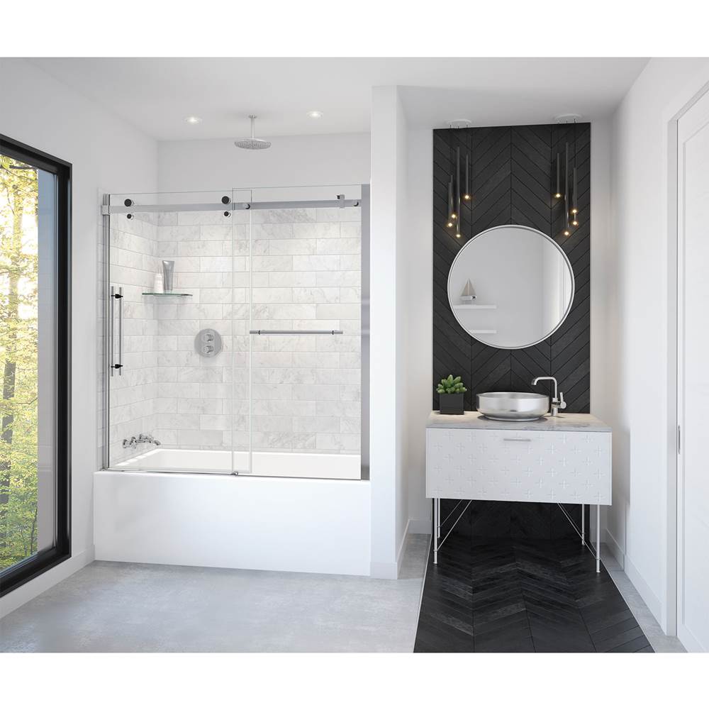 Maax Vela 56 1/2-59 x 59 in. 8 mm Sliding Tub Door with Towel Bar for Alcove Installation with Clear glass in Chrome and Matte Black