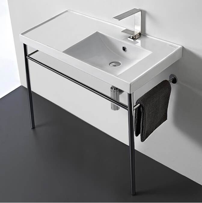 Nameeks Rectangular Ceramic Console Sink and Polished Chrome Stand