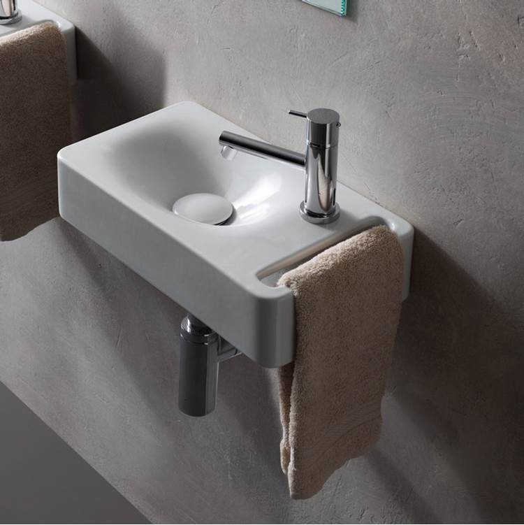 Nameeks Rectangular White Ceramic Wall Mounted Sink With Towel Holder
