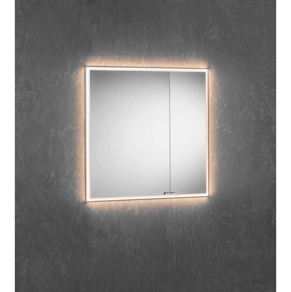 SIDLER® Quadro 2 Offset Mirror Doors (23 1/2'' / 11 3/4'') Built-in GFCI outlet and USB port, Night Light Function W 35 1/2'' / H 36'' / D 4'' 3000K