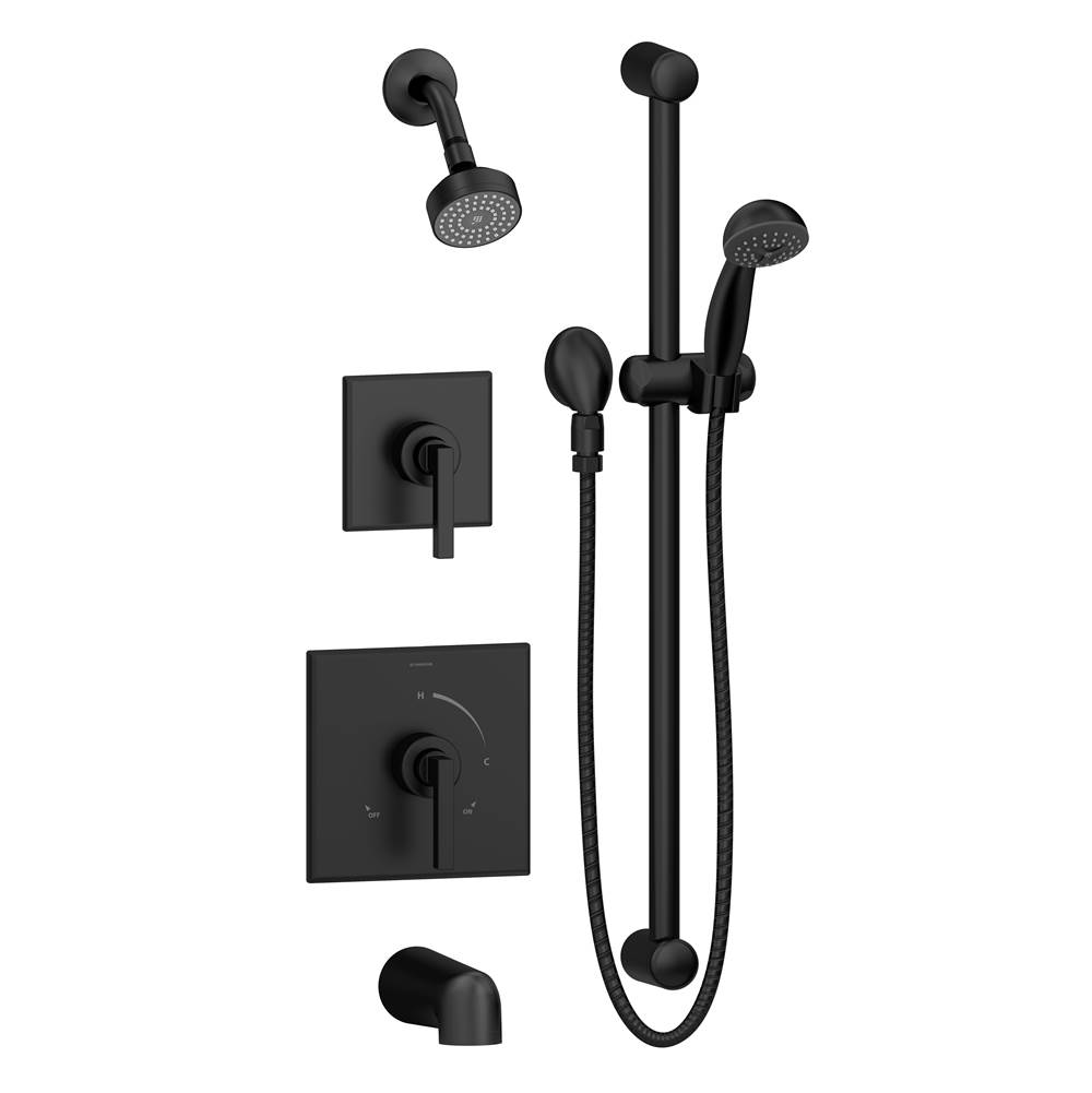 Symmons Duro 2-Handle Tub and 1-Spray Shower Trim with 1-Spray Hand Shower in Matte Black (Valves Not Included)