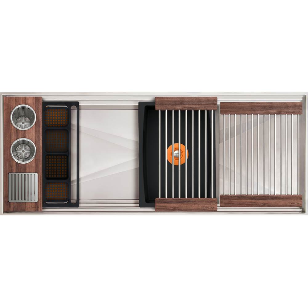 The Galley Ideal ThinTop™ WashStation™ 3S Plus 12'' DryDock® Drain Side, Four Tool Wash Kit, One DryDock Tool in American Black Walnut / Graphite ResinPlus