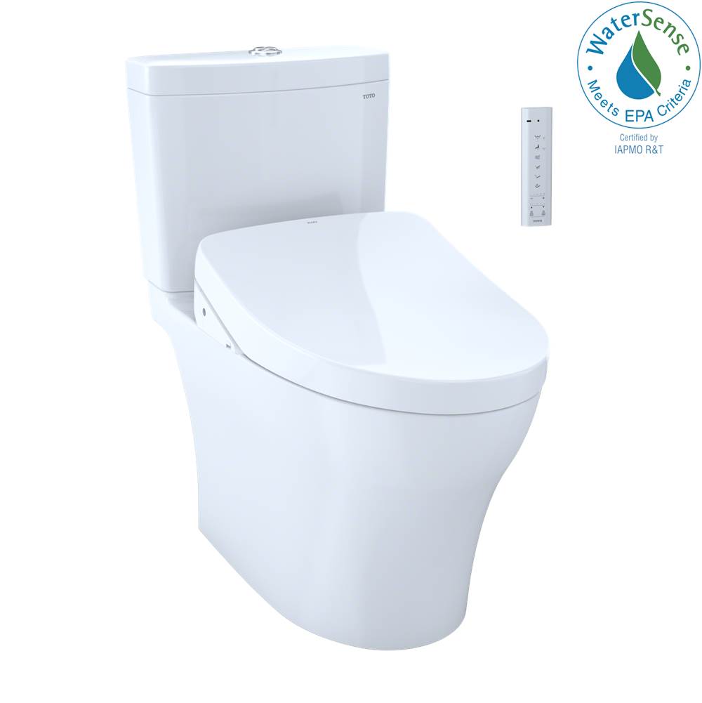 TOTO WASHLET+® Aquia IV Two-Piece Elongated Dual Flush 1.28 and 0.8 GPF Toilet and Contemporary WASHLET S550e Bidet Seat, Cotton White