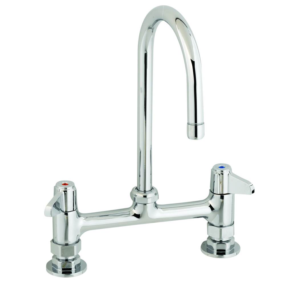 T&S Brass 8'' Deck Mount Faucet, 5-7/8'' Swivel Gooseneck, 2.2 GPM Aerator, Supply Nipple Kit