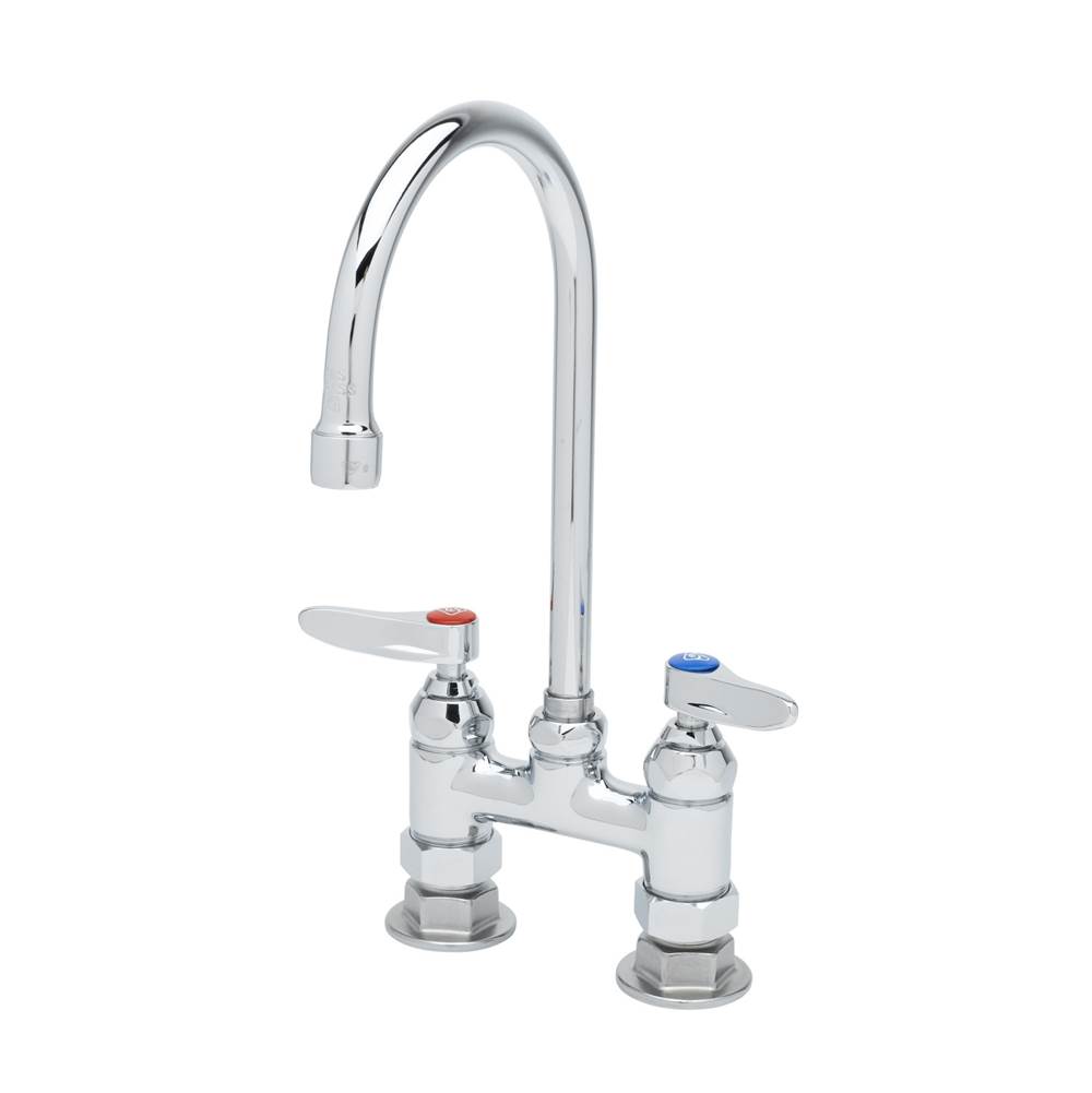 T&S Brass Double Pantry Faucet, Deck Mount, 4'' Centers, Swivel Gooseneck