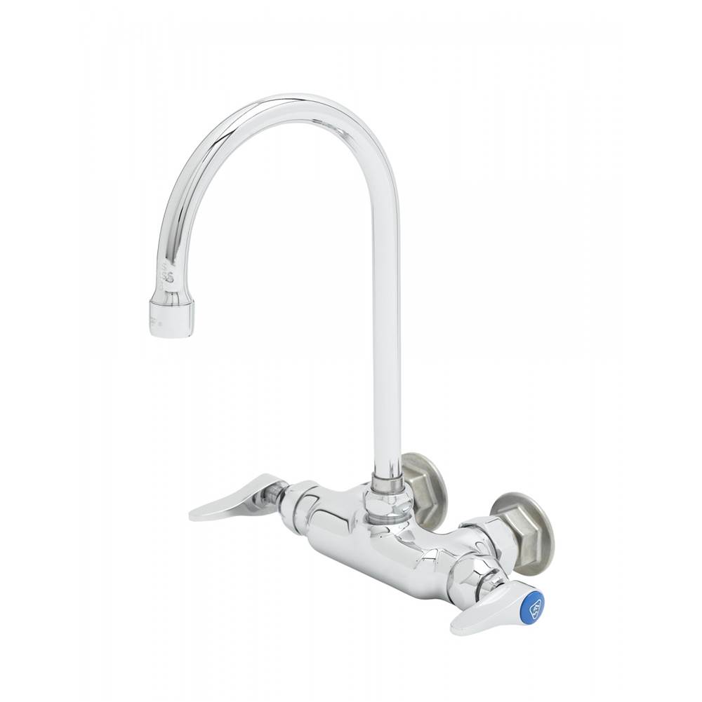 T&S Brass Double Pantry Faucet, Wall-Mount, 3-3/8'' Centers, Swivel/Rigid Gooseneck, Lever Handles