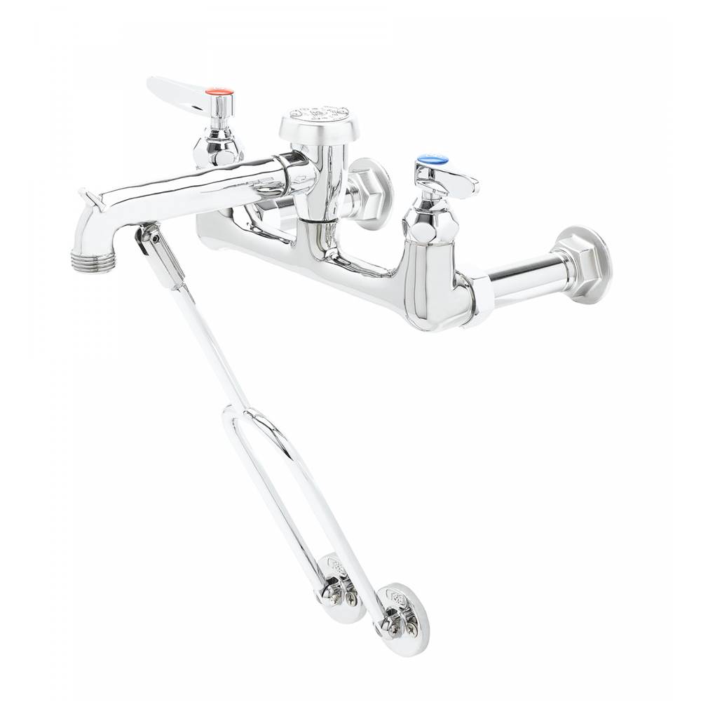 T&S Brass Service Sink Faucet, Wall Mount, 8'' Centers, Garden Hose Outlet, Vacuum Breaker, Polished