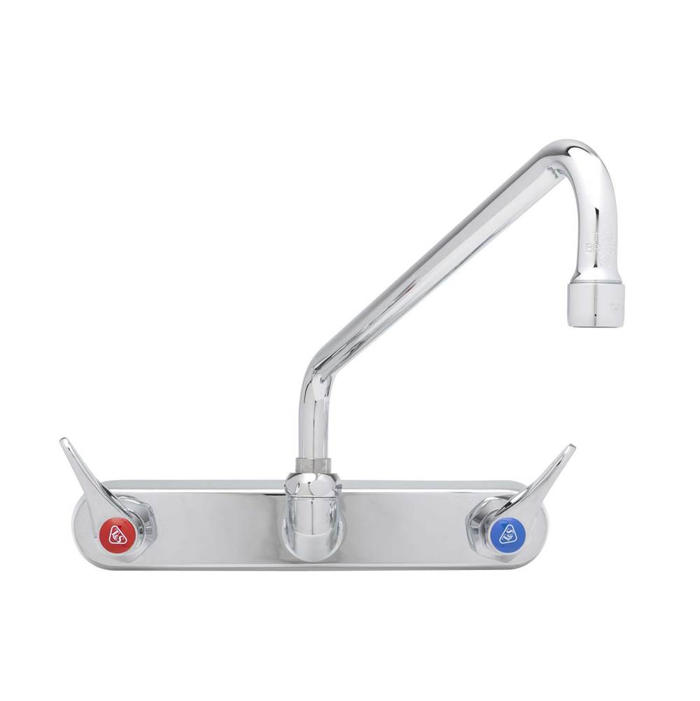 T&S Brass 8'' Wall Mount Workboard Faucet, 12'' Swing Nozzle w/ 2.2 GPM Aerator, Cerama, Lever Handles