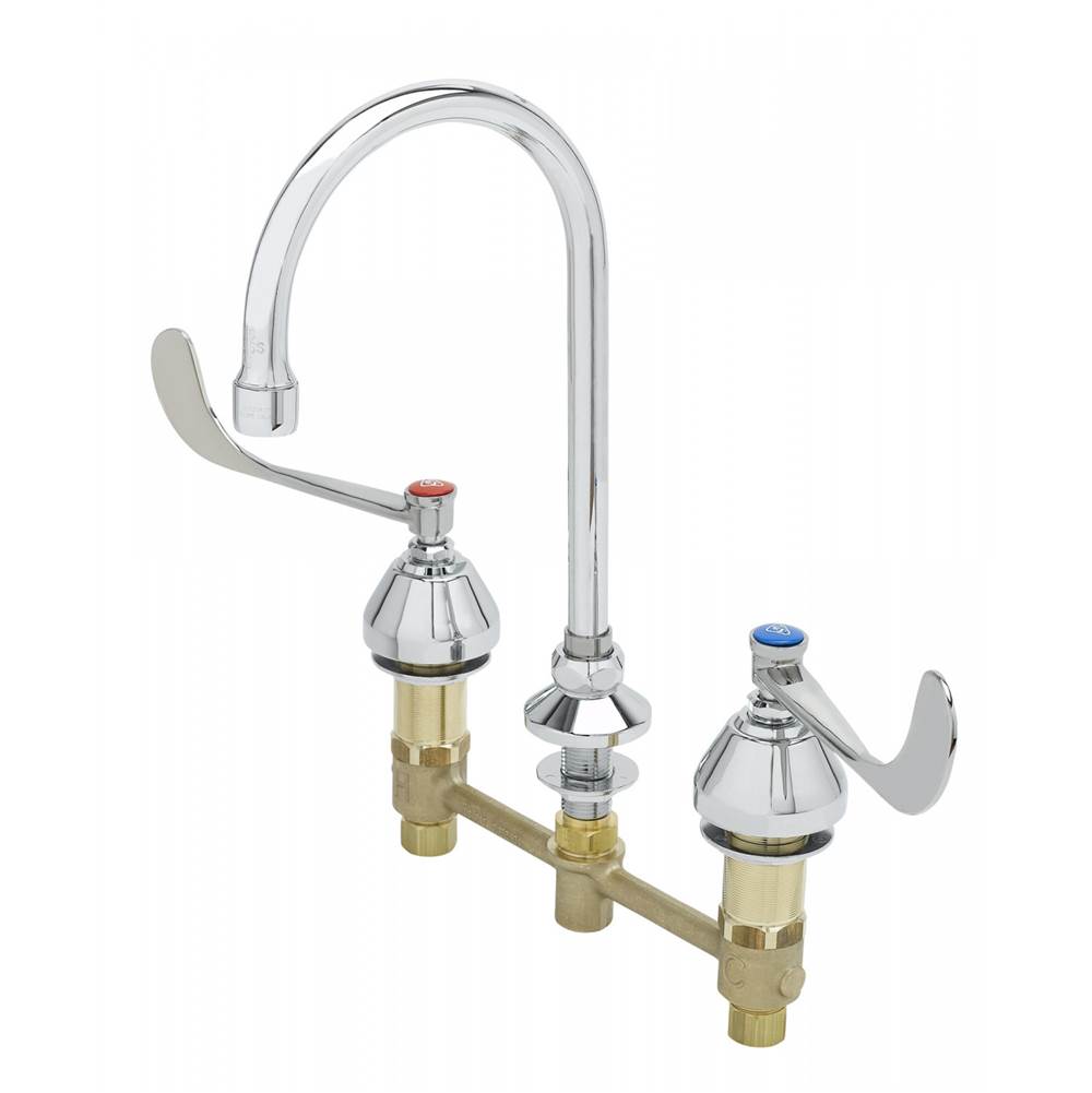 T&S Brass Easyinstall Concealed Widespread w/ Eterna, 6'' Handles, & Swivel Gn w/ 0.5 Gpm Non-Aerated Spray Device