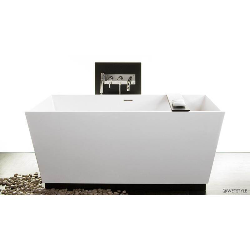 WETSTYLE Cube Bath 60 X 30 X 24 - Fs  - Built In Nt O/F & Bn Drain - Wood Plinth Oak Wenge - White Matte