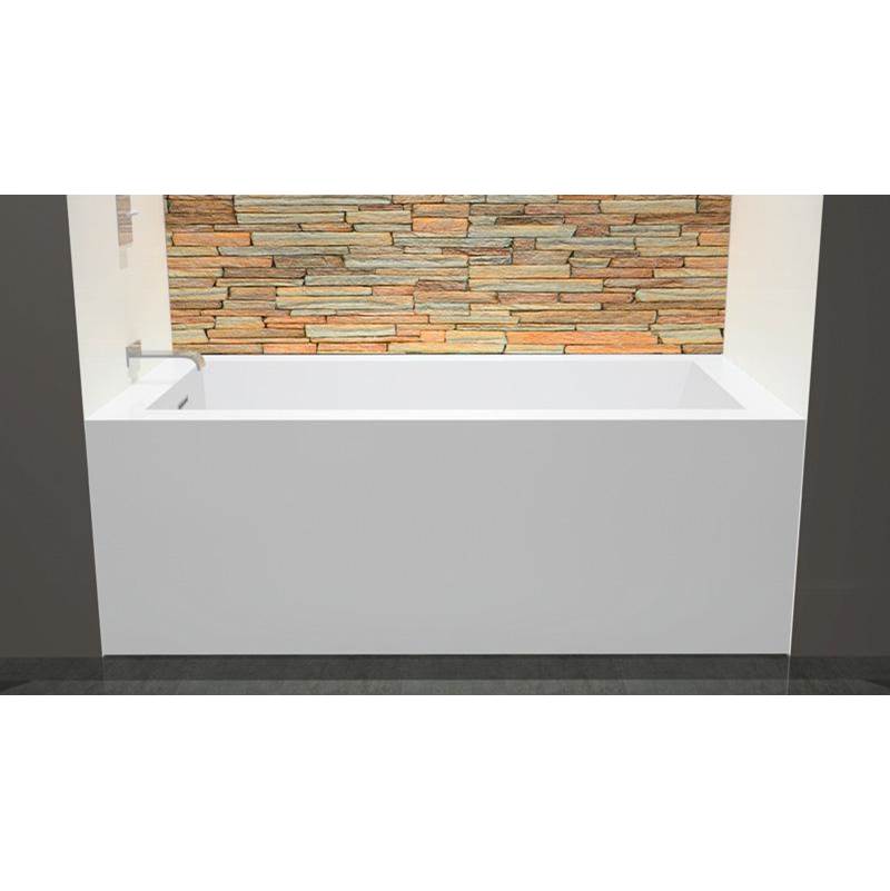 WETSTYLE Cube Bath 60 X 32 X 21 - 2 Walls - R Hand Drain - Built In Nt O/F & Pc Drain - White True High Gloss