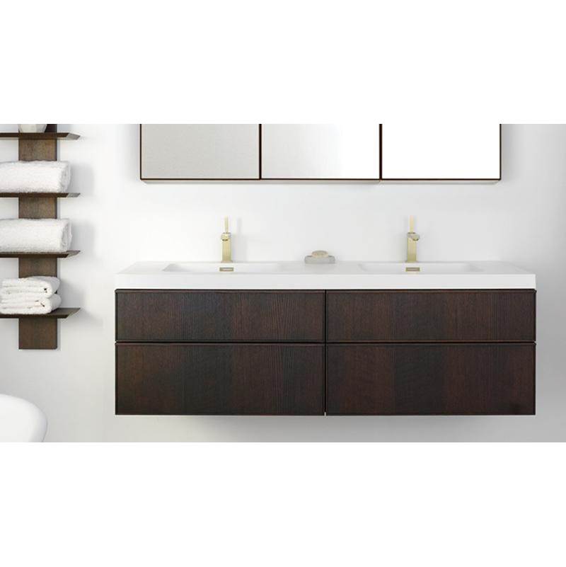 WETSTYLE Furniture Frame Linea - Vanity Wall-Mount 60 X 22 - 4 Drawers, Horse Shoe Drawers On Right, Full Depth Drawers On Left - Oak Coffee Bean