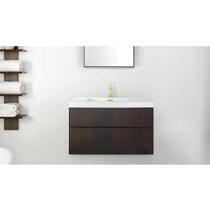 WETSTYLE Furniture Frame Linea Metro Serie - Vanity Wall-Mount 36 X 18 - 2 Drawers, Horse Shoe Drawers - Oak Wenge And White Glass Insert