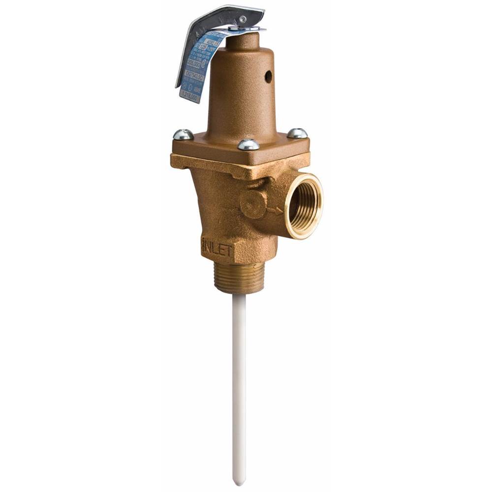 Watts 3/4 In Lead Free Automatic Reseating Temp And Pressure Relief Valve, 85 psi, 210 degree F, Test Lever, 8 In Extension Thermostat