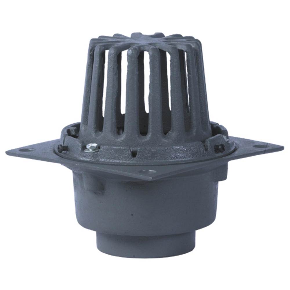 Watts Roof Drain, Cast Iron, Deck Flange, Flashing Clamp, Integral Gravel Guard, Self-Locking Cast Iron Dome, 3 IN No Hub Outlets