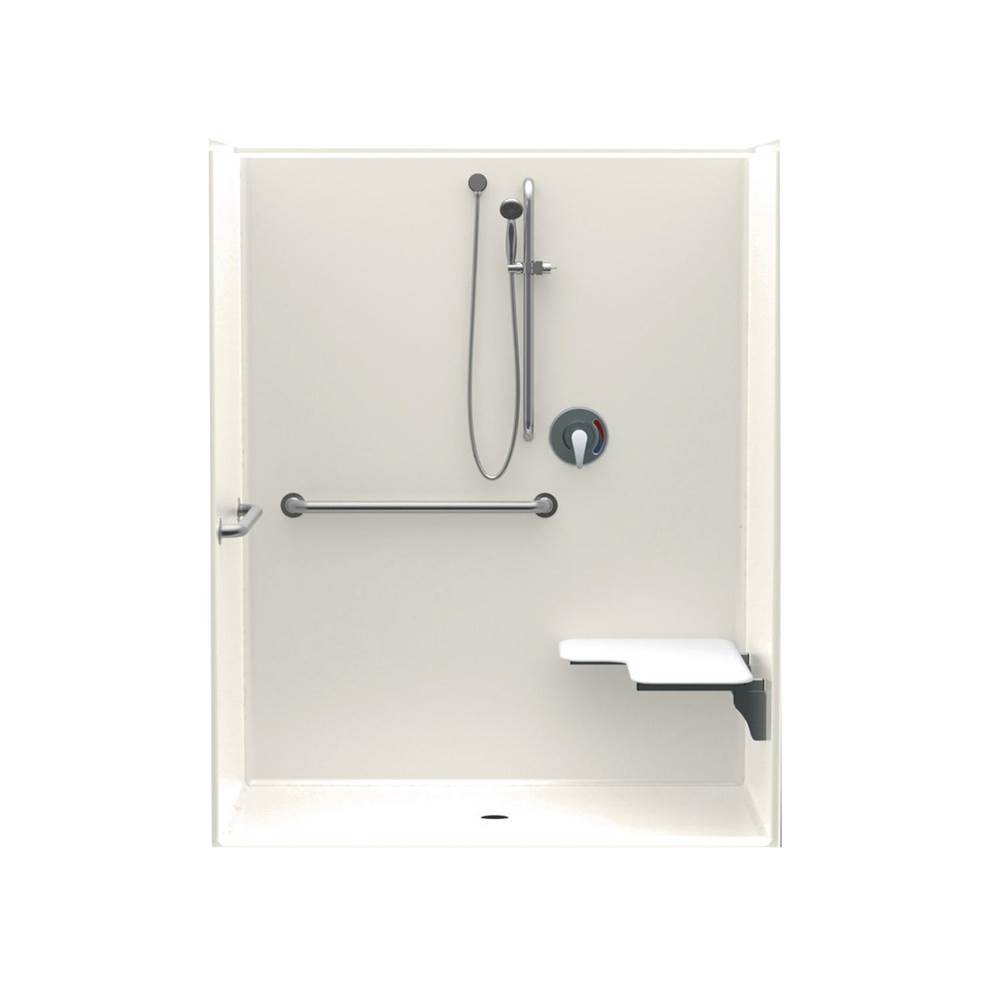 Aquatic 1603BFSD 60 x 34 AcrylX Alcove Center Drain One-Piece Shower in Biscuit