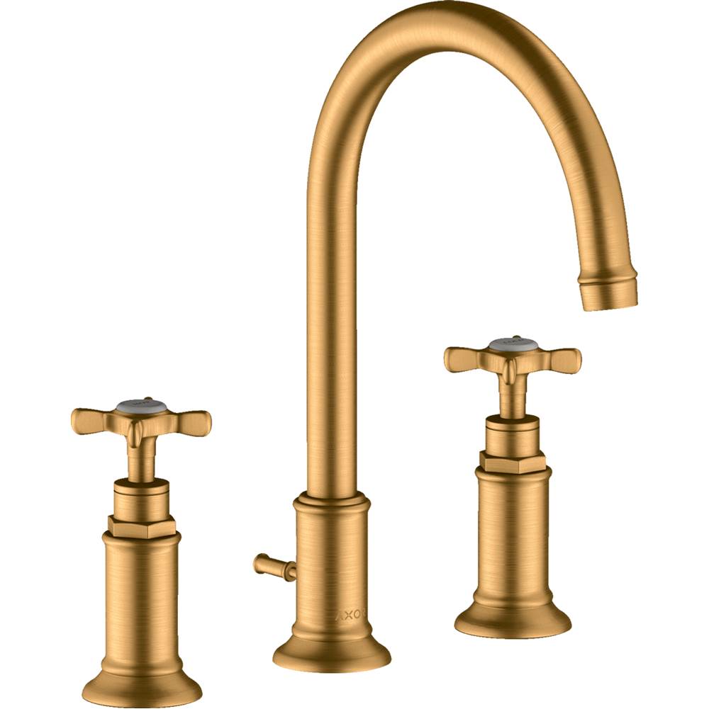 Axor Montreux Widespread Faucet 180 with Cross Handles and Pop-Up Drain, 1.2 GPM in Brushed Gold Optic