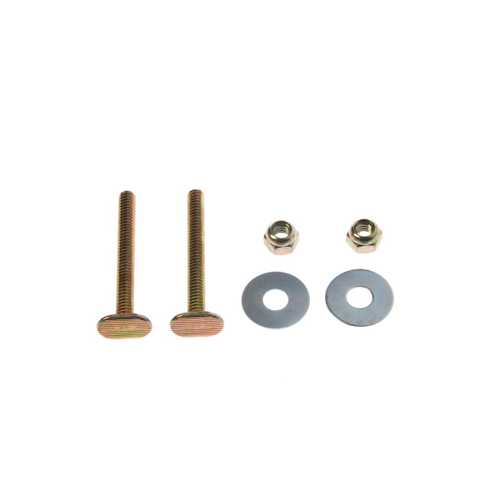 Black Swan Closet Bolts - Brass Plated - Bagged (style 3) - 2 brass bolts, 4 brass plated open-end nuts, and 4 brass plated washers