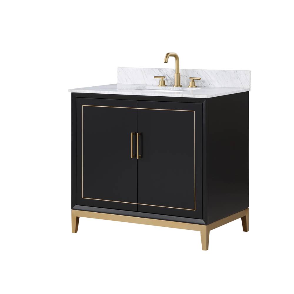 Bemma Design Gracie 36'' Bathroom Vanity, Black with Carrara Marble top