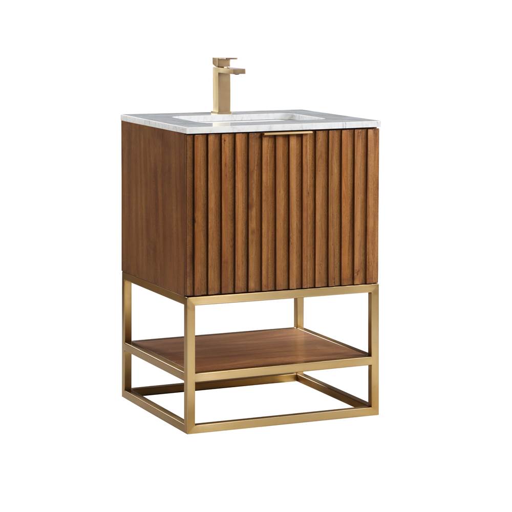 Bemma Design Terra 24'' Bathroom Vanity, Walnut and Satin Brass with Carrara Marble top
